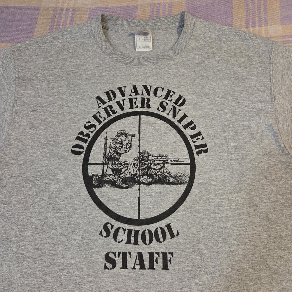 Vtg Military T Shirt Advanced Observer Sniper School Staff Guns White Feather